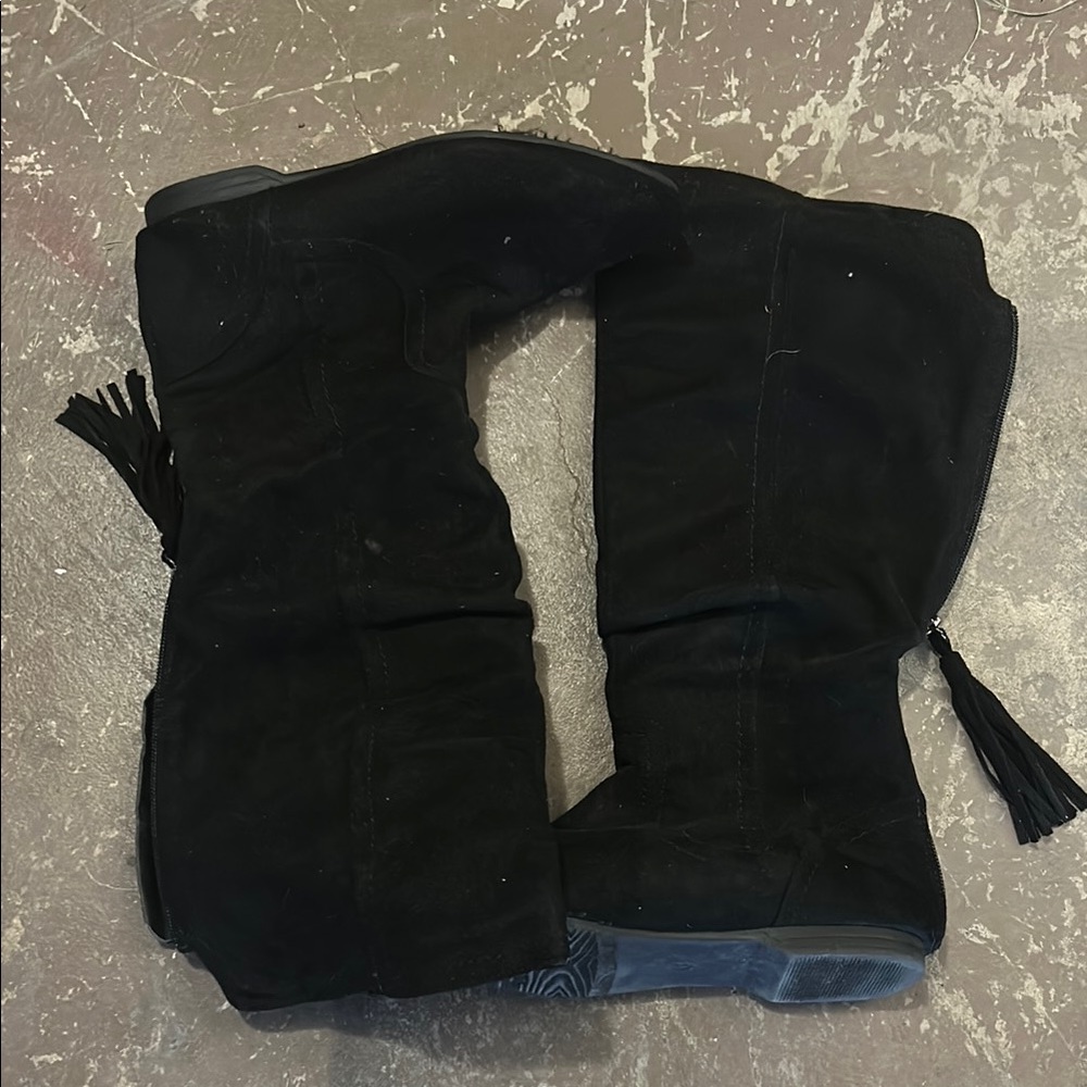 Black Suede Knee-High Boots